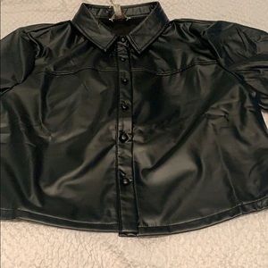 Cropped Faux Leather button down FOREVER21